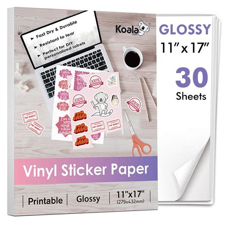 (3 pack) Koala Printable Vinyl Sticker Paper for Inkjet & Laser