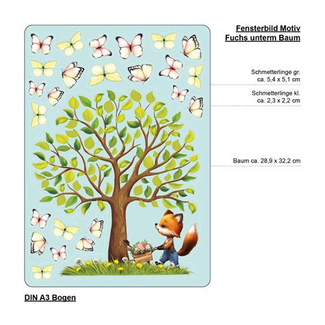 Fensterbild Fr Hling Ostern Baum Fuchs Schmetterlinge Schubkarre