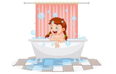 Free Vector Happy Girl Taking A Bath