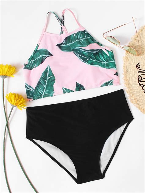 Jungle Print High Waist Mix Match Bikini Set Shein Sheinside