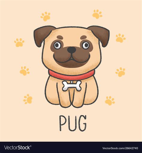 Cute Pug Dog Cartoon Hand Drawn Style Royalty Free Vector