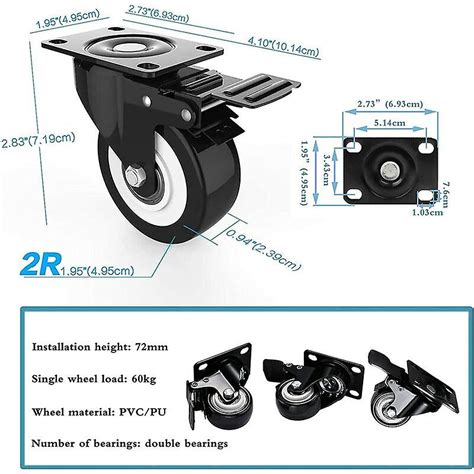 X Mm Quiet Swivel Casters Furniture Casters With Brake Heavy Duty