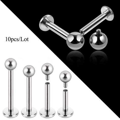 10pcs Lot Surgical Steel Internal Thread Bar Round Ball Labret Lip