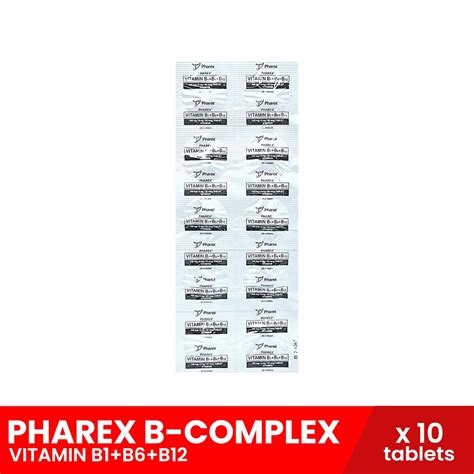 Pharex B Complex Vitamin B1b6b12 100mg5mg50mcg X 10 Tablets Nerve