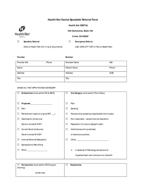 Dental Specialist Referral Form Fill Online Printable Fillable