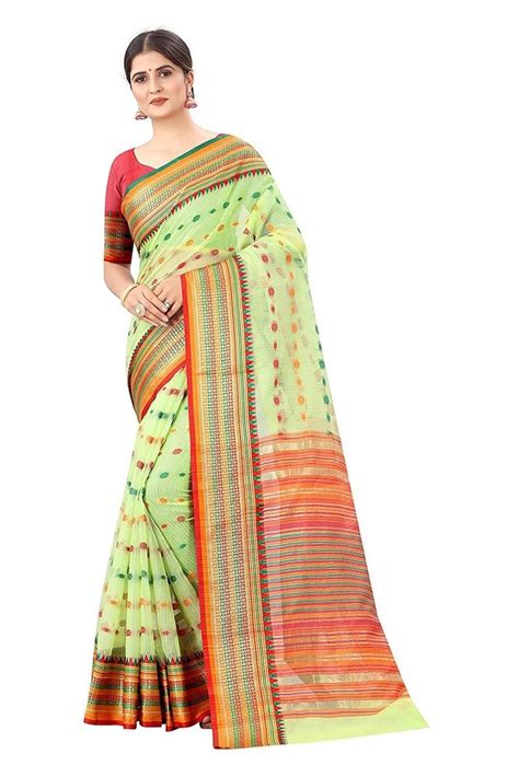 Casual Wear Embroidery Green Cotton Saree With Blouse 6 3 M At Rs 400