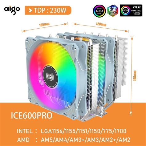 Aigo Ventilateur De Refroidissement Cpu Caloducs Refroidisseur De