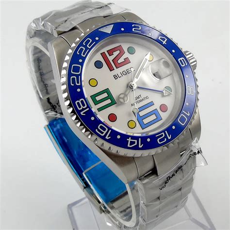 Bliger Mm White Dial Date Colorful Marks Luminous Blue Ceramic Bezel