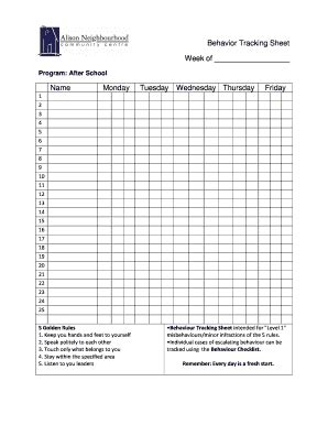 Behavior Tracking Sheet Printable