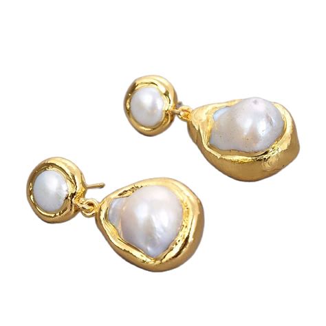 Gg Jewelry Natural White Keshi Pearl Gold Color Plated Earrings Classic