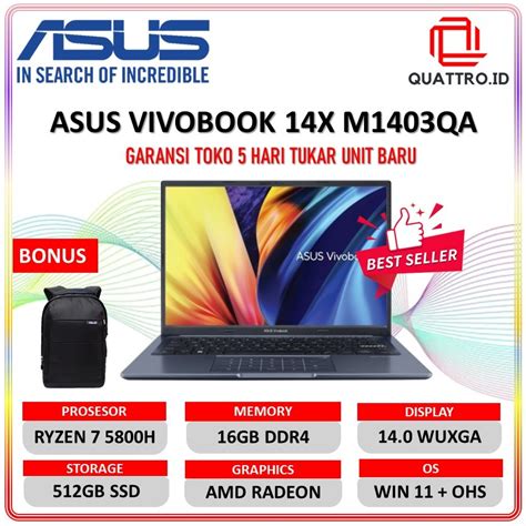 Jual ASUS VIVOBOOK 14X M1403QA RYZEN 7 5800H RAM 16GB SSD 512GB WINDOWS