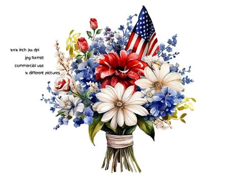 Independence Day Flower Bouquet Clipart Bundle 10 High Etsy