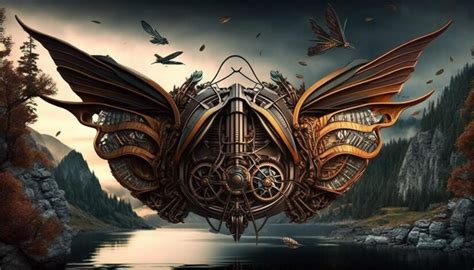 Premium Photo | A digital art of a steampunk bird with wings