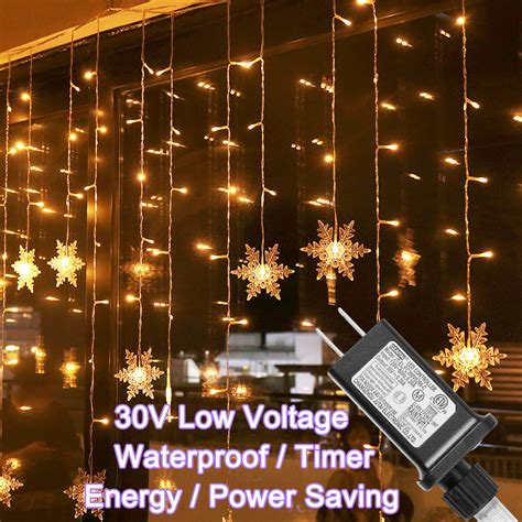 Rosnek Snowflake Window Curtain String Lights 94 LED Christmas Fairy