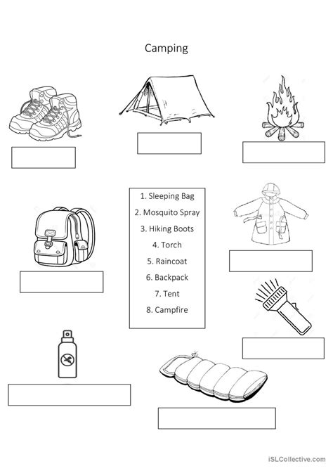 Camping Key Vocabulary Vocabular English ESL Worksheets Pdf Doc