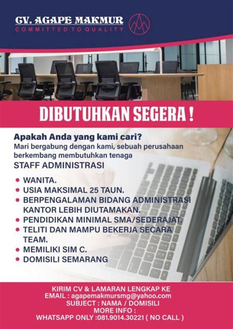 Lowongan Kerja Staff Administrasi Marketing Executive Tenaga