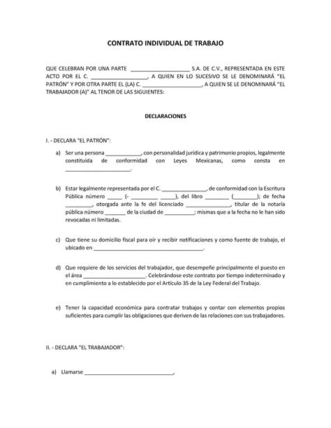 Contrato De Trabajo Modelo En Formatos Word Y PDF Contrato De