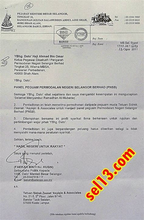 Contoh Surat Kepada Ketua Menteri Sabah Surat Rasmi Contoh Kiriman