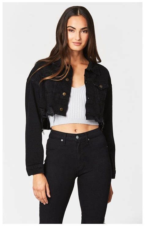 Cropped Black Blazer Shrug Black Denim Jacket Outfit Distressed