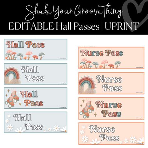 Printable And Editable Hall Passes Vintage Classroom Decor Uprint Schoolgirl Style