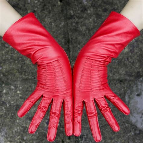 Long Lipstick Red Leather Opera Gloves Vintage Pattern Button Etsy