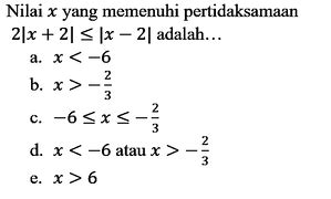 Nilai X Yang Memenuhi Pertidaksamaan 2 X 2