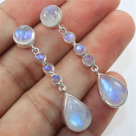 Moonstone Earring Natural Rainbow Moonstone Gemstone Earring Etsy