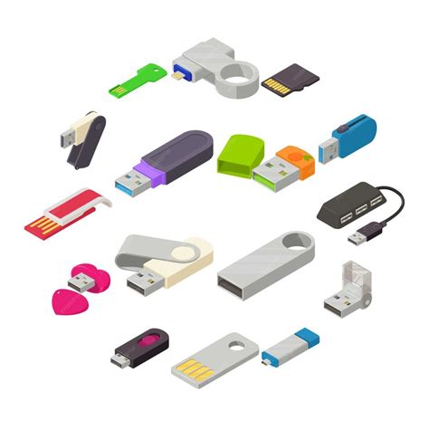 Premium Vector Usb Flash Drive Icons Set Isometric Style