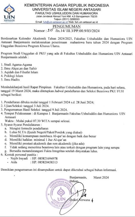 Pengumuman Penerimaan Mahasiswa Baru Tahun Dengan Program Unggulan