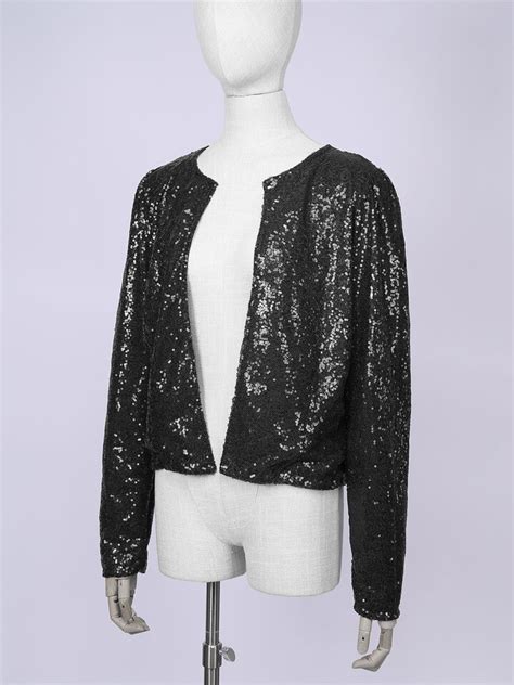 Womens Sequin Jacket Glitter Cropped Blazer Shiny Open Front Bolero Cardigan Ebay