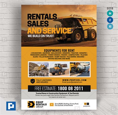 Construction Equipment Sales And Rentals Flyer PSDPixel