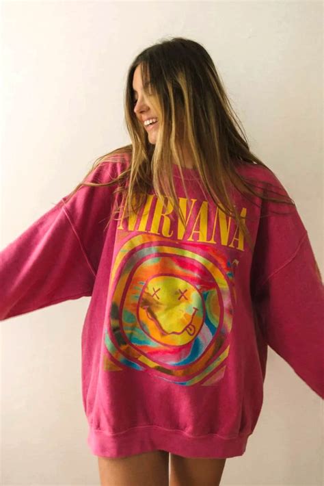 Nirvana Smiley Sweatshirt Nirvana Rainbow Yellow Smiley Face Pink