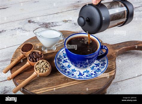 Filter Coffee The Steam From Pouring Coffee Into Cup A Cup Of Fresh