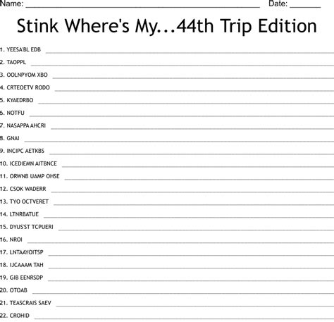 Stink Where S My Th Trip Edition Word Scramble Wordmint