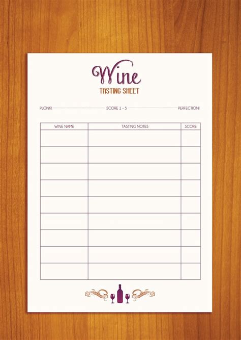 Items Similar To Wine Party Tasting Sheet Pdf Digital Download On Etsy