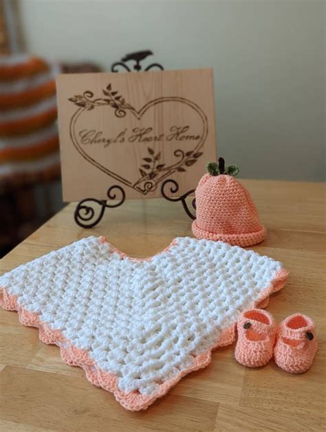 Peaches And Cream Crochet Baby Poncho Set By Cherylshearthome Etsy