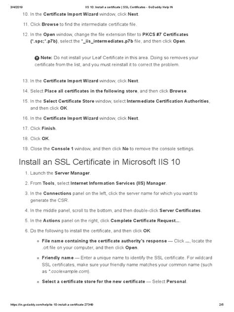 IIS 10 Install A Certificate SSL Certificates GoDaddy Help in PDF | PDF ...