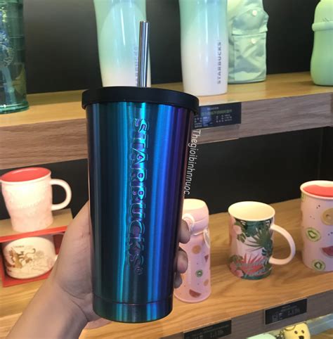 Starbucks Iridescent Purple Blue Cold Cup Stainless Steel Tumbler 16 Oz B234 Thế Giới Bình Nước