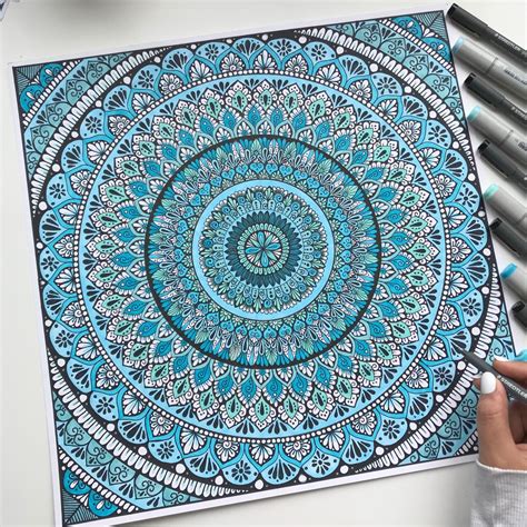 Blue Shads Mandala Drawing Hand Drawing Not Framed Wall Decor Etsy