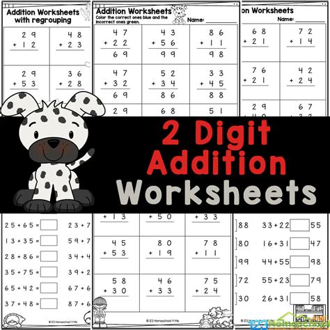 Adding 2 Digit Numbers Without Regrouping 20 Questions Pdf