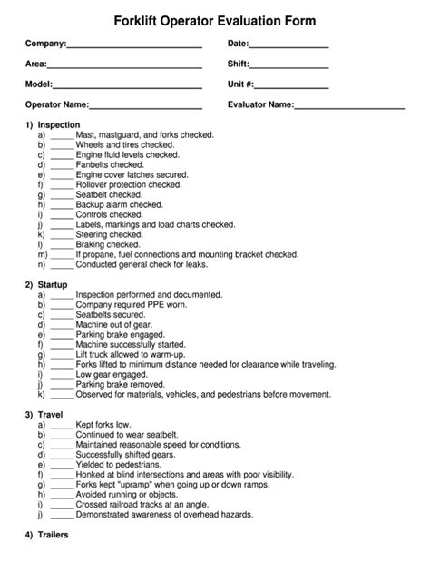 Forklift Operator Evaluation Forms – Fill Online, Printable Regarding ...