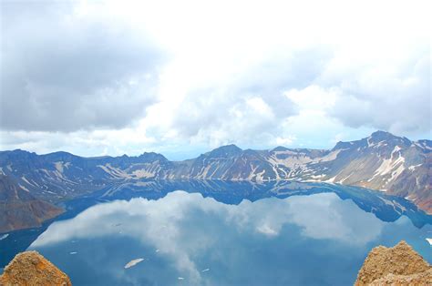 Heaven Lake, a crater lake on the border of China and North Korea. : r/pics