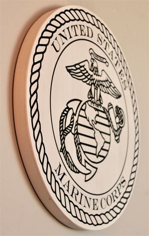 United States Marine Corps Round Carved Plaque Ega Military Etsy