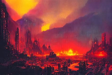 A Cyberpunk City In The Heart Of A Volcano Lava Stable Diffusion