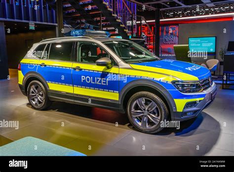 FRANKFURT GERMANY SEPT 2019 Blue Yellow Police VOLKSWAGEN VW TIGUAN