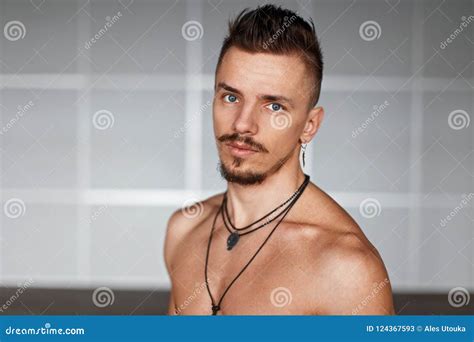 Beautiful Portrait Of A Handsome Man With A Naked Torso Stock Image