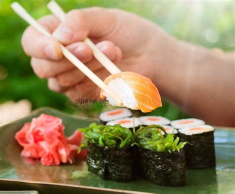 Sushi With Chopsticks Stock Image Image Of Oriental 69894405