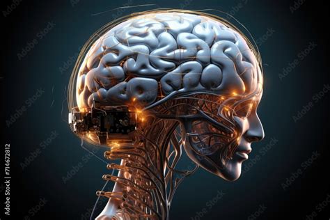 Cyborg Roboter Woman Innovative Electric Brain Chip Smart 3D MRI And