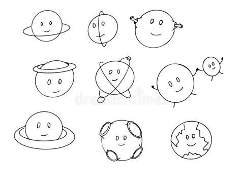 Outer Space Doodle Sketch Planets Vector Illustration Set Stock