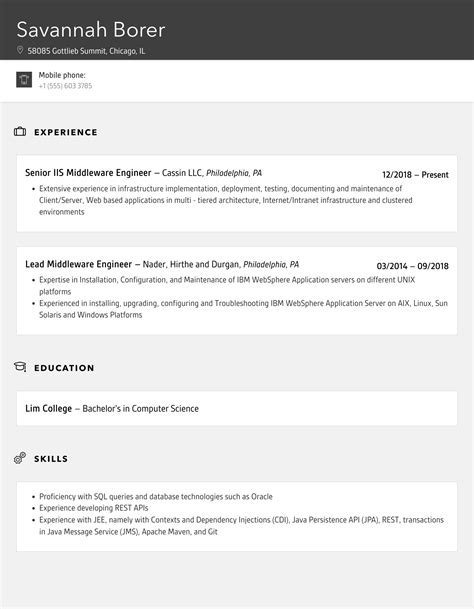 Middleware Engineer Resume Samples Velvet Jobs